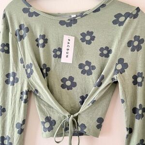 Pacsun Green Floral Belted Long Sleeve